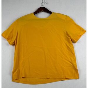 Liz Claiborne Collection Mustard Yellow 100% Silk Short Sleeve Blouse Size 14